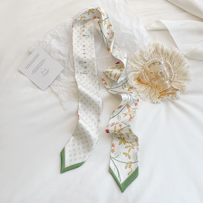 Spring and summer thin narrow ribbon, bag oil painting style small ribbon long scarf, belt, hairband