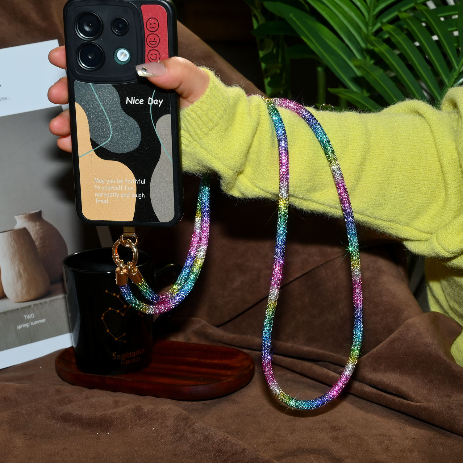 Phone chain rhinestone phone lanyard full rhinestone pendant crossbody rope travel shoulder back phone hanging chain