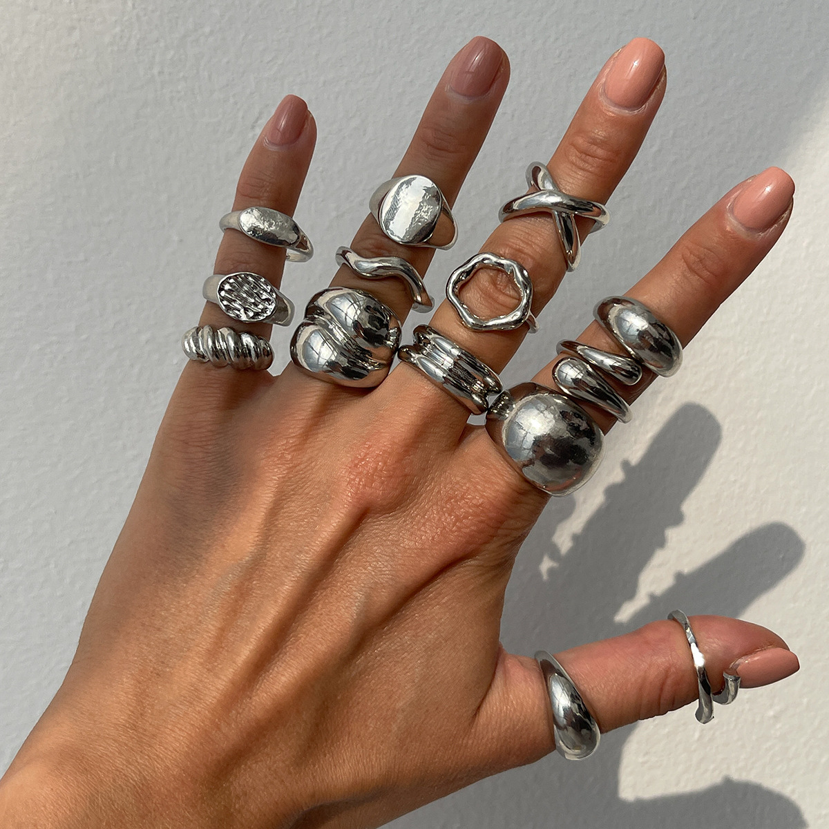 Jewelry alloy open twist ring pearl hollow irregular ring set
