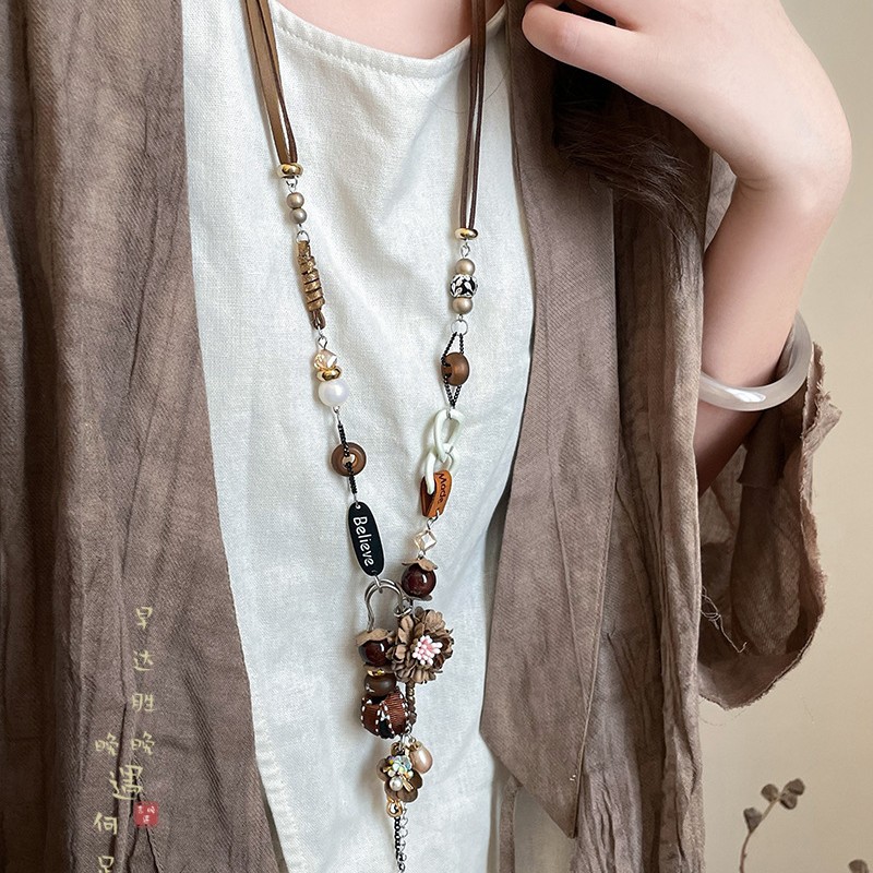 Bohemian ethnic style long pendant sweater chain women summer niche necklace accessories with skirt decoration