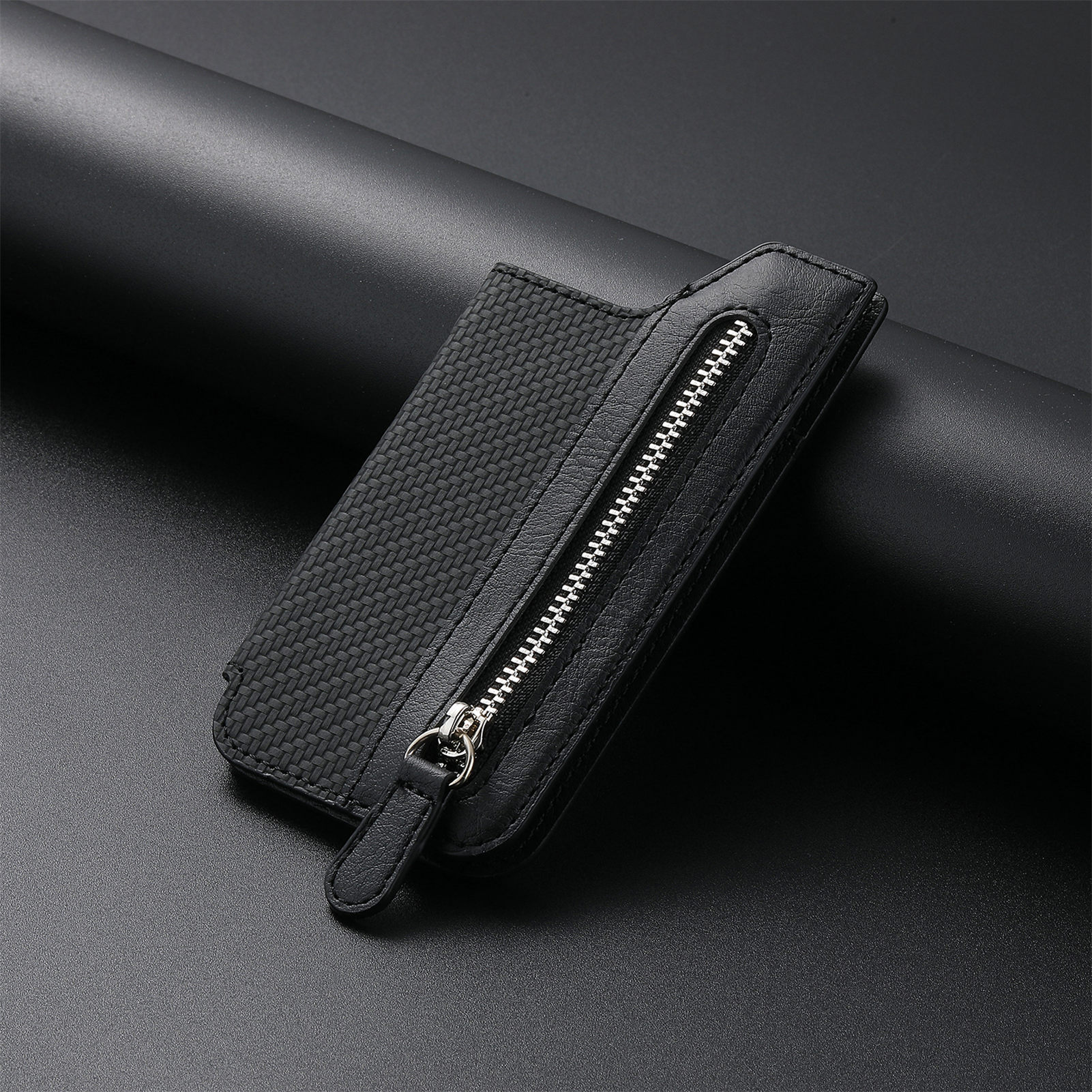 Phone card case card holder left-right flip multi-card slot zipper phone bag back sticker card case