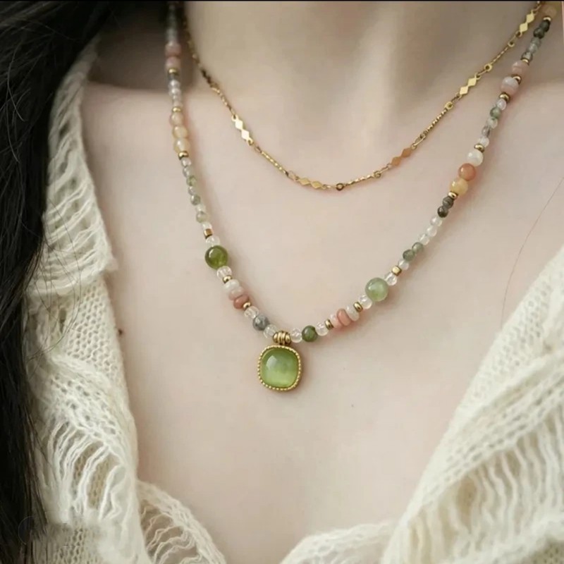 「Spring Sequence」Natural stone bead necklace for women, new spring season small fresh sweet collarbone chain