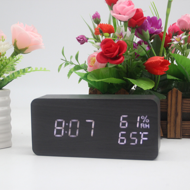 Gift Student Night Light Digital Alarm Clock Silent Smart LED Electronic Clock Multifunctional Wooden Clock