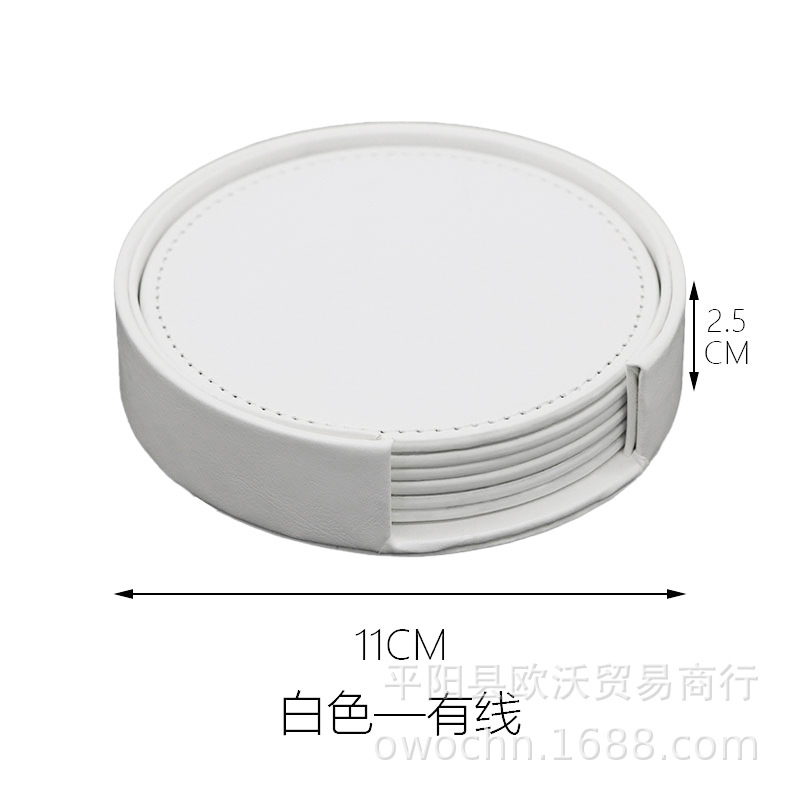 10CM wired leather round PU tea set heat insulation pad leather coaster logo