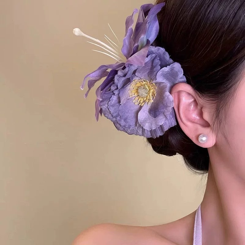 20#紫色调虞美人仿真花朵发夹