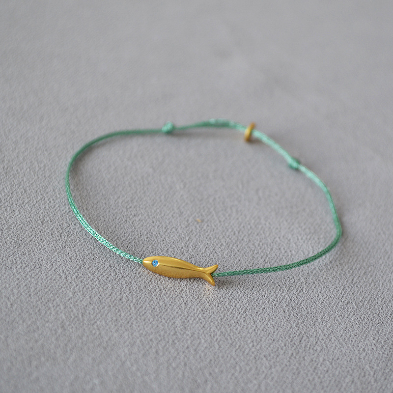 French blue silk thread woven golden koi small fish simple ultra-fine bracelet hand rope stack