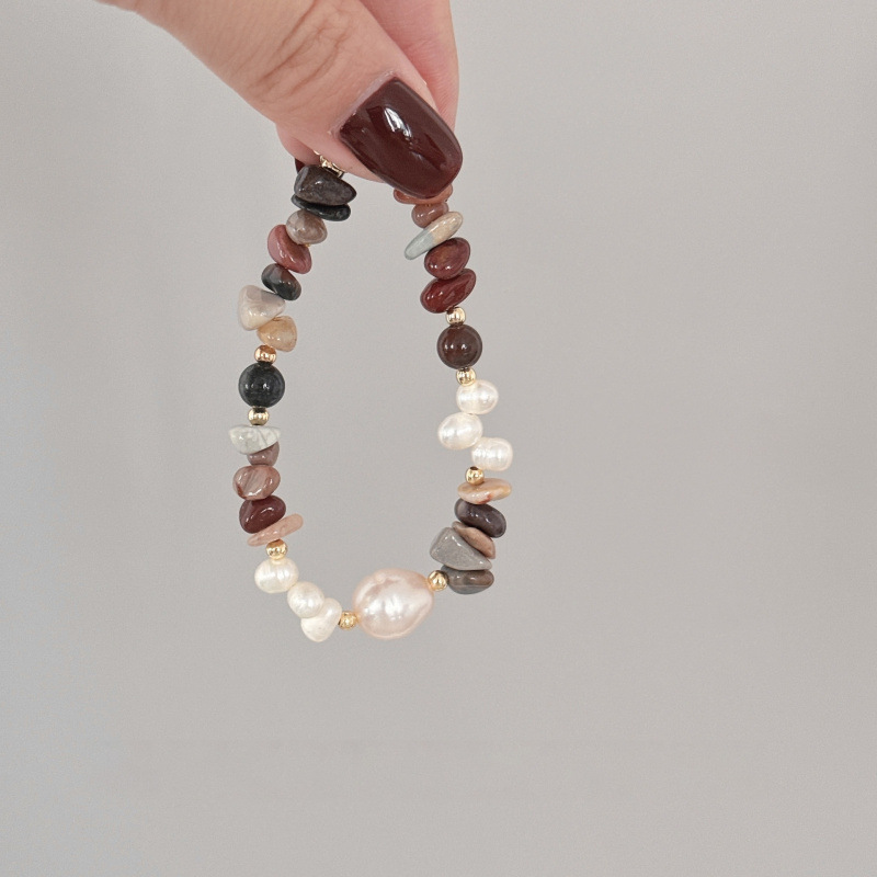 Freshwater pearl bracelet natural stone 24K real gold electroplated niche delicate commuting bead bracelet