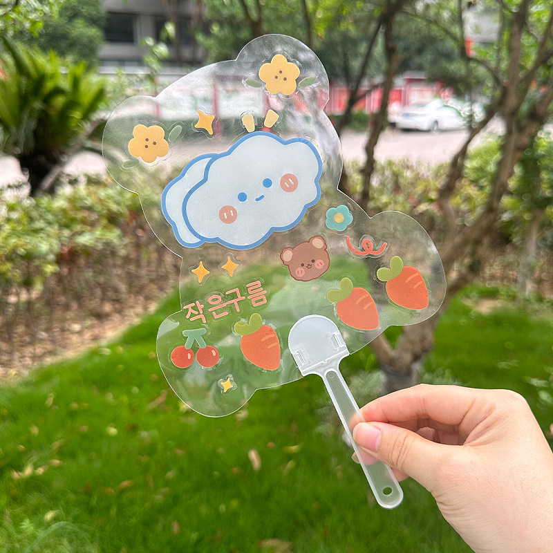 Mini fan handle fan handle kindergarten round fan DIY transparent plastic handle graffiti advertising fan fan handle accessories