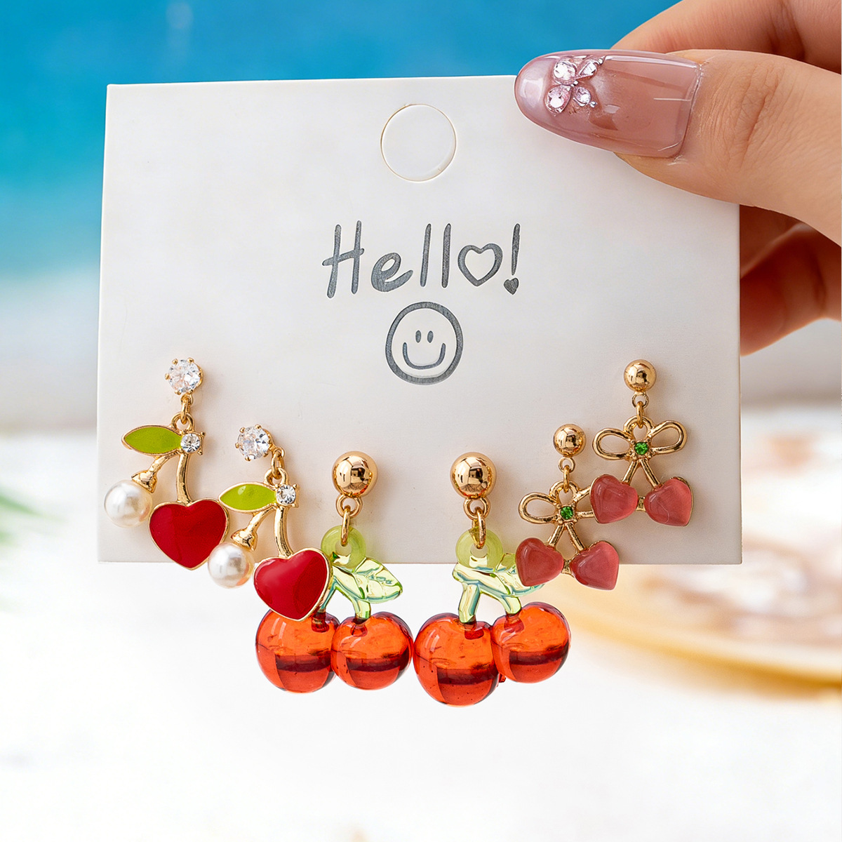 Qingdao Daiwei Starfish Small Fish Shell Fruit Set Earrings, Suitable for Women's Vacation Wear