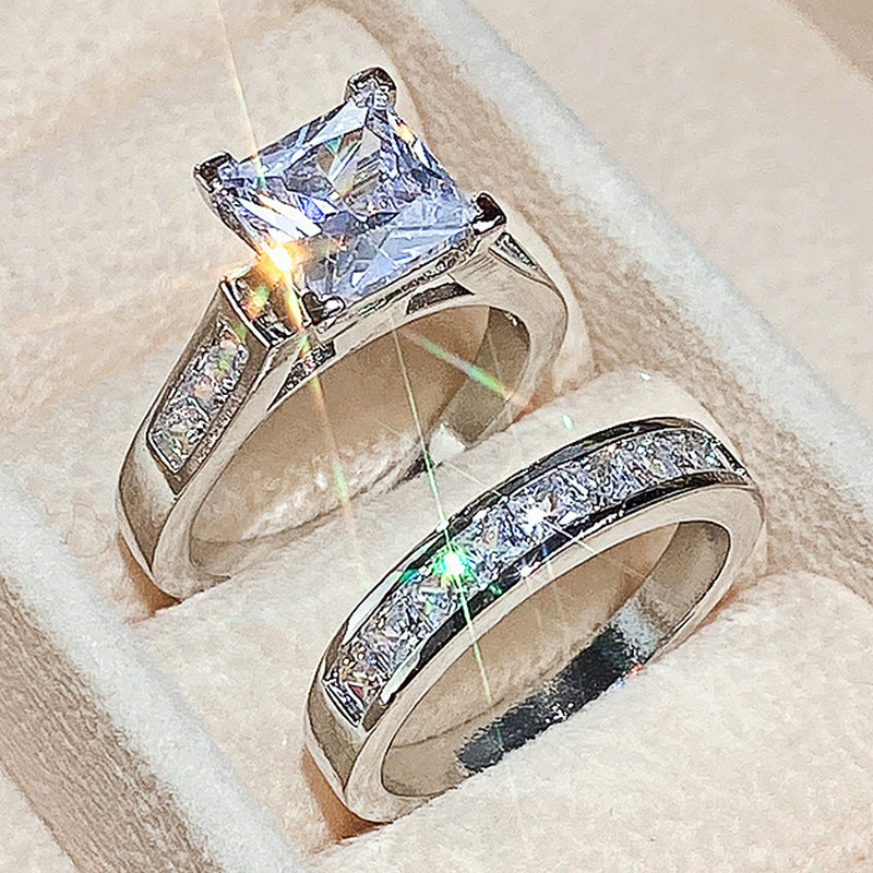 Cao Shi Women's Square Zircon Couple Ring Set Ring Jewelry