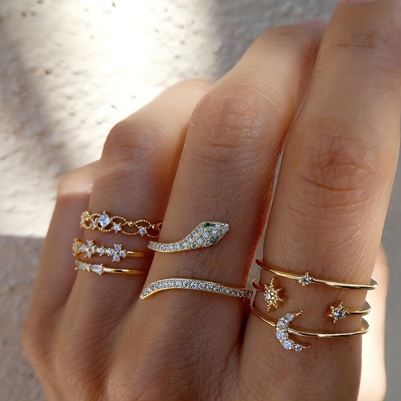 Beauty Head Coin Gold Cross Pattern Love Heart Fatima's Hand Ring 15-Piece Set