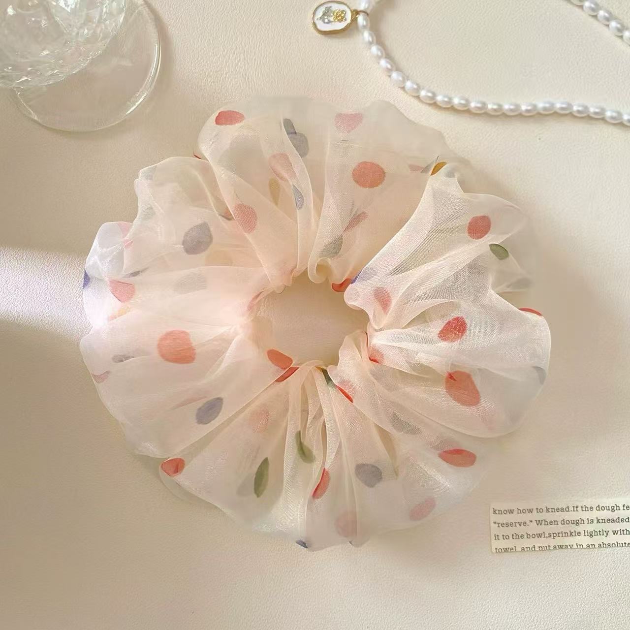 95#低饱和彩点米色泡泡发圈约15cm