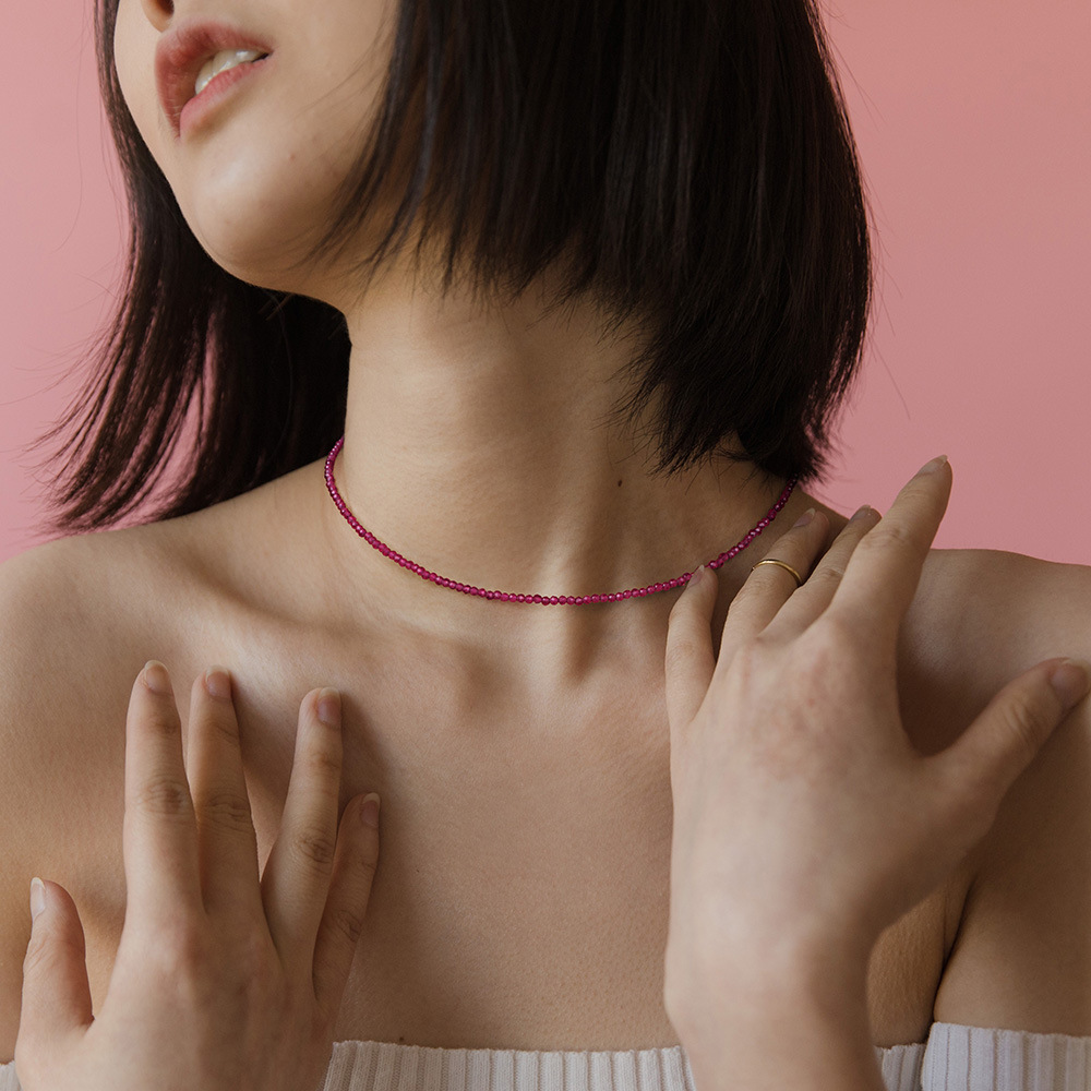 2mm stone bead thin necklace unisex simple single layer multi-color best friend gift collarbone chain