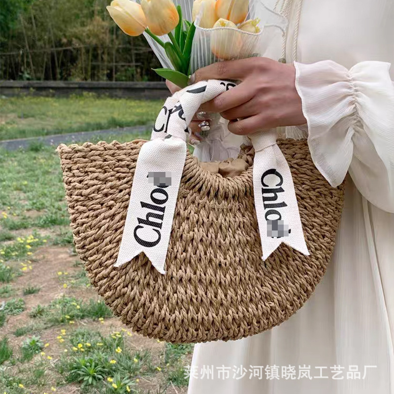 2024 new straw woven bag large capacity straw basket bag casual beach bag women