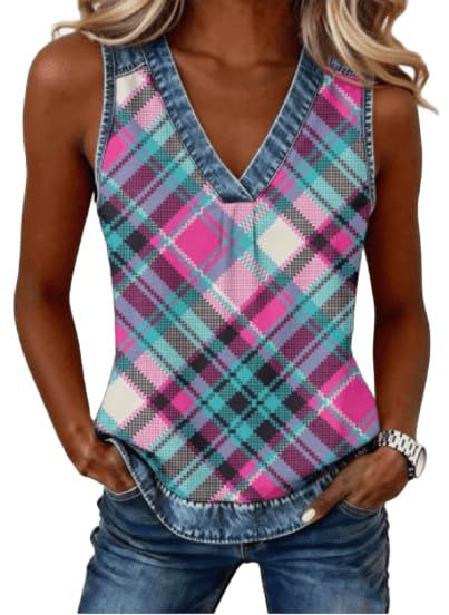 2026 New Women's V-Neck Sleeveless Colorful Print Women's Vest