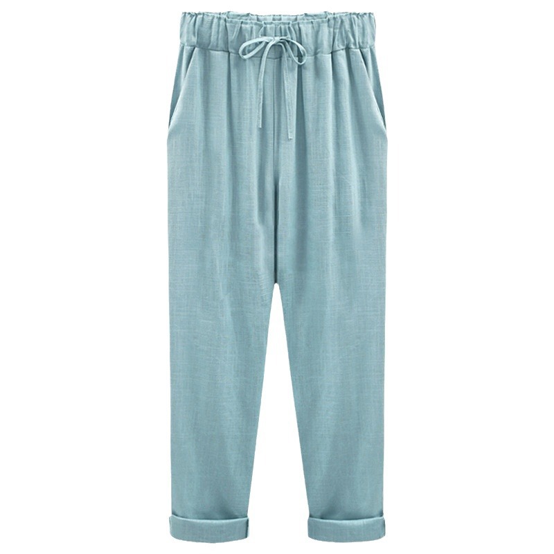 Summer tencel linen pants women imitation cotton linen nine-tenths pants plus elastic waist plus size 300 jin loose thin women pants