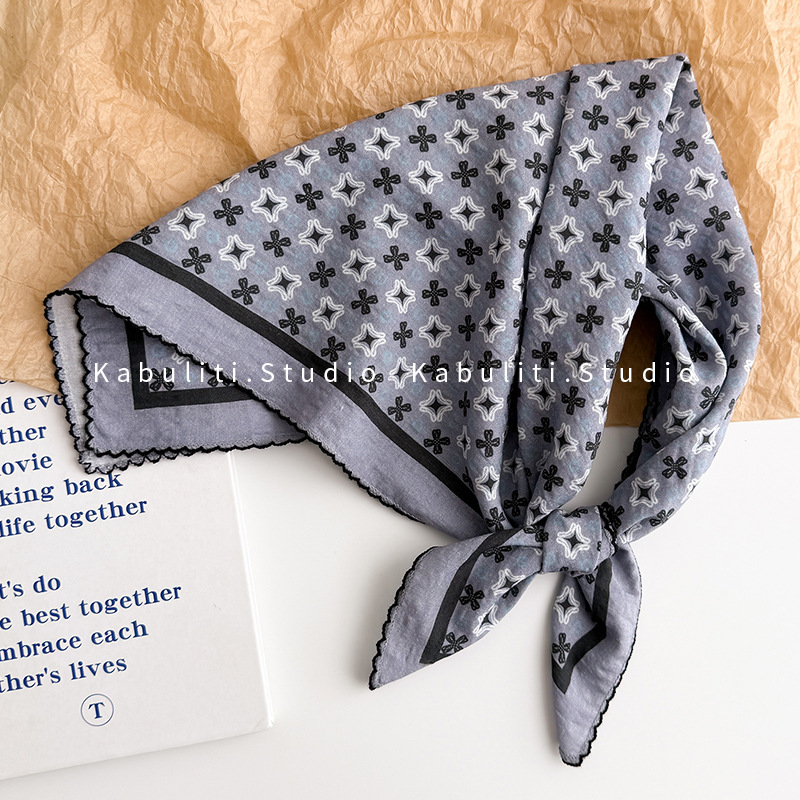Cartoon cute small square scarf, triangle headwrap sun protection silk scarf for women and children, neck protection, hair band, gauze scarf, thin scarf