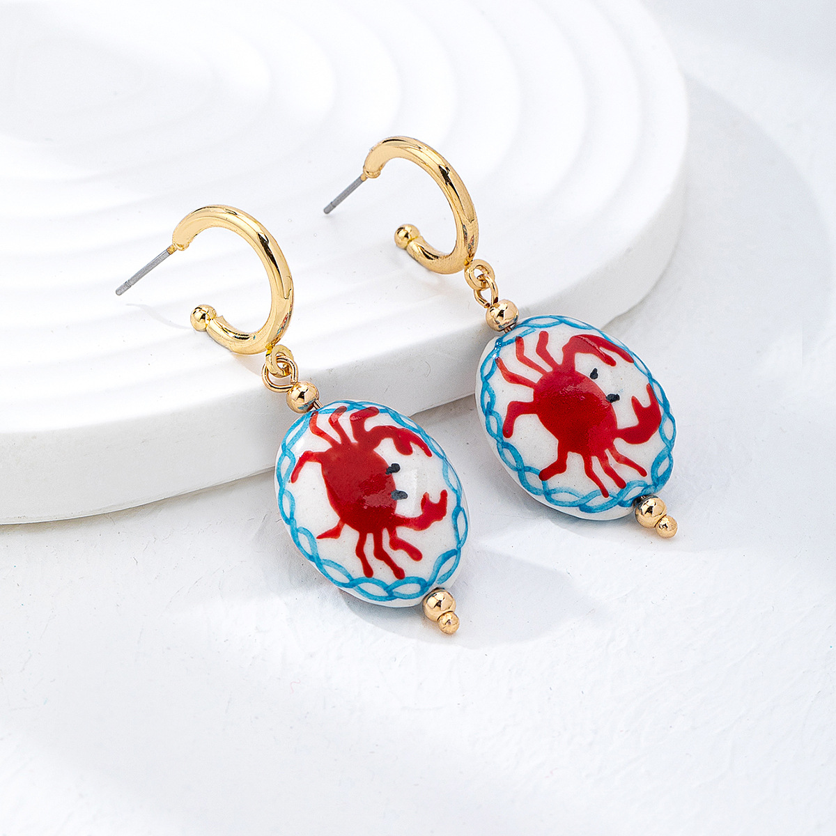 Qingdao Daiwei Accessories 1 Pair Summer Ceramic Printed Lobster Crab Fruit Pendant Women's Earrings