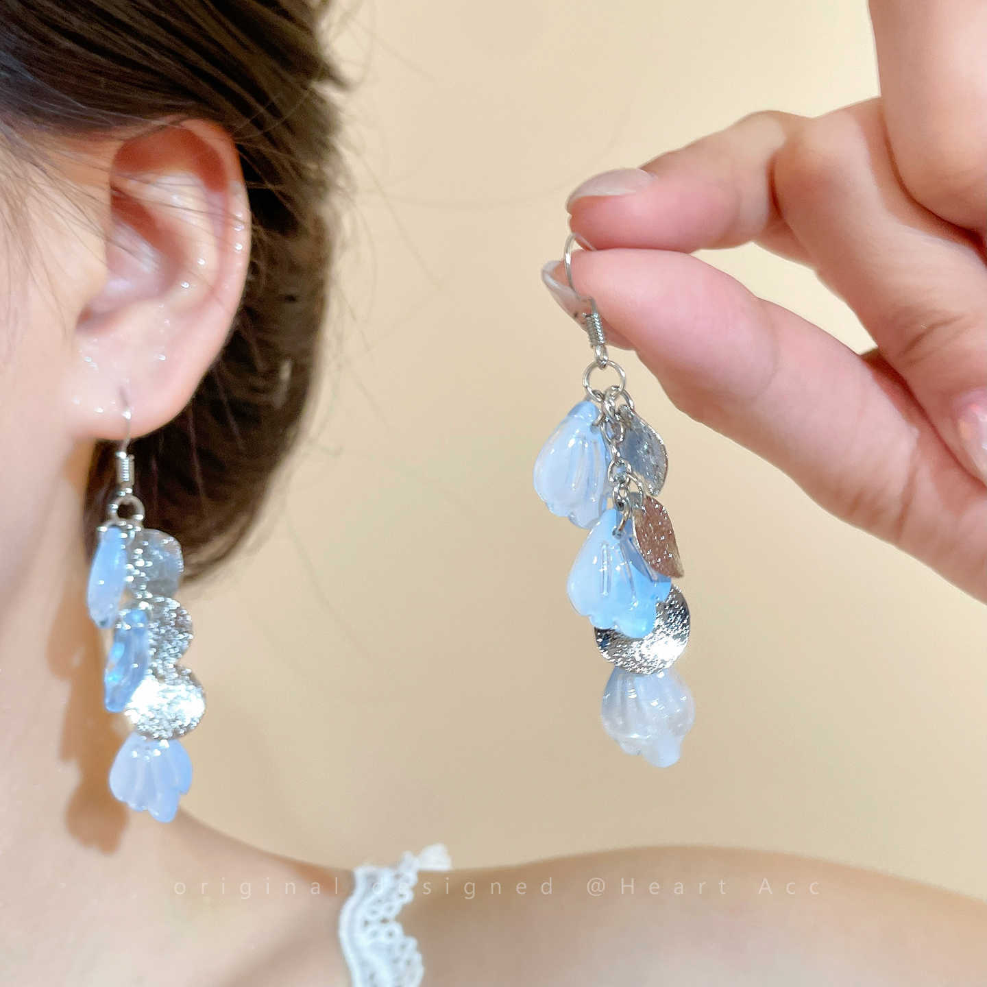 Cool Sense Gradient Blue Petal Shell Earrings Summer New Vacation Style Travel Photo Ear Accessories