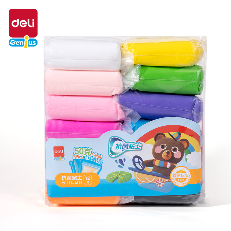 Deli YC111-12 Self-sealing Bag Clay Student Antibacterial Color Mud Handmade DIY Color Ultra-light Plastic Clay