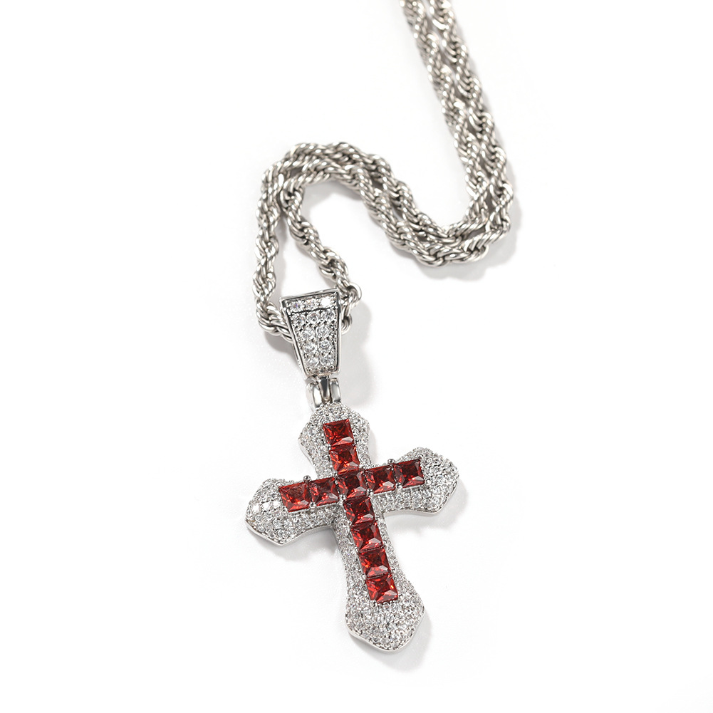 Hip Hop New Blue Zircon Cross Men's Necklace Heavy Punk Sweater Chain Accessories