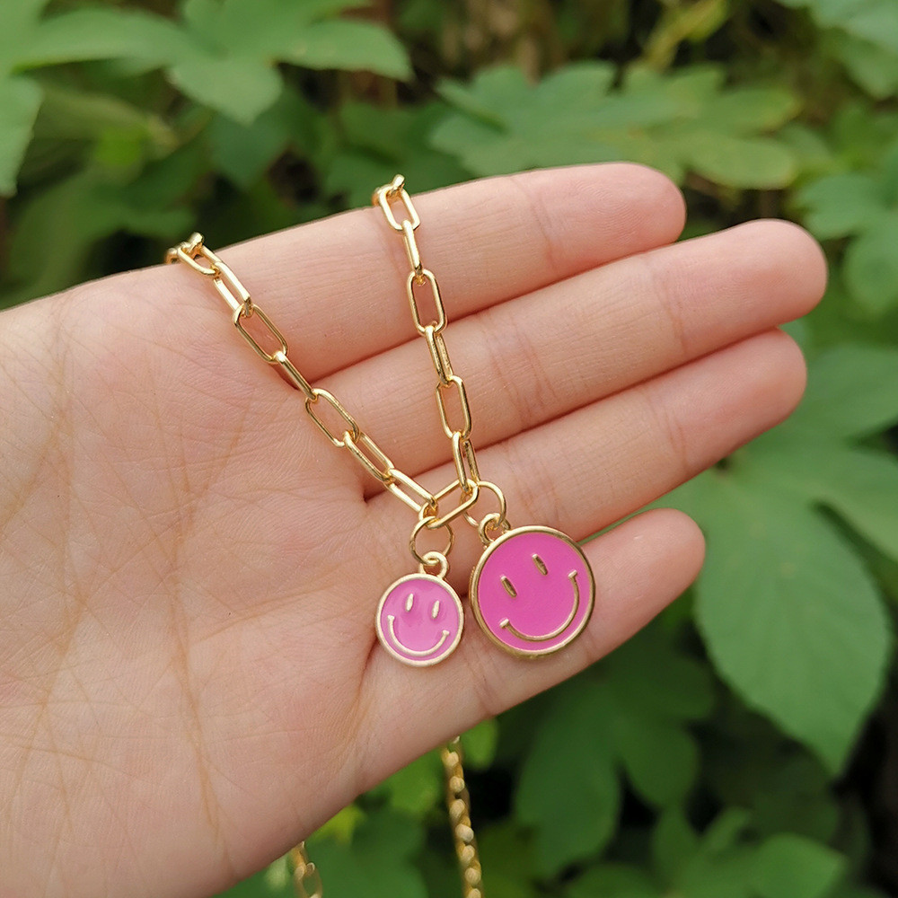 Cartoon Alloy Oil-Drop Smiley Face Jewelry New Necklace Simple Multicolor Size Choker