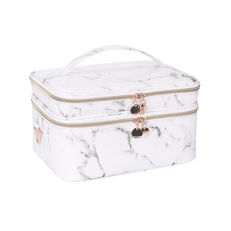 New Marble Large Capacity Cosmetic Bag Travel Toiletry Bag Double-Layer Waterproof Shoulder Crossbody Bag