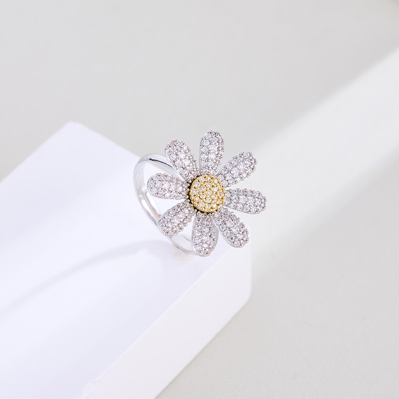 Zircon-Inlaid Daisy Sunflower Earrings Necklace Ring Jewelry Set Niche Clavicle Chain for Women