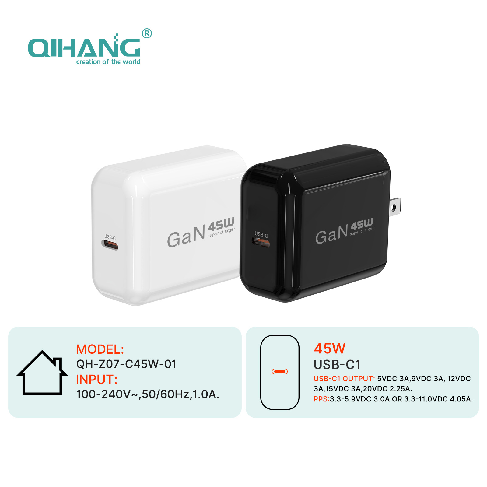 PD45W GaN Charger European Standard Fast Charging CE/ROHS Compatible with Apple iPhone Fast Charging Head