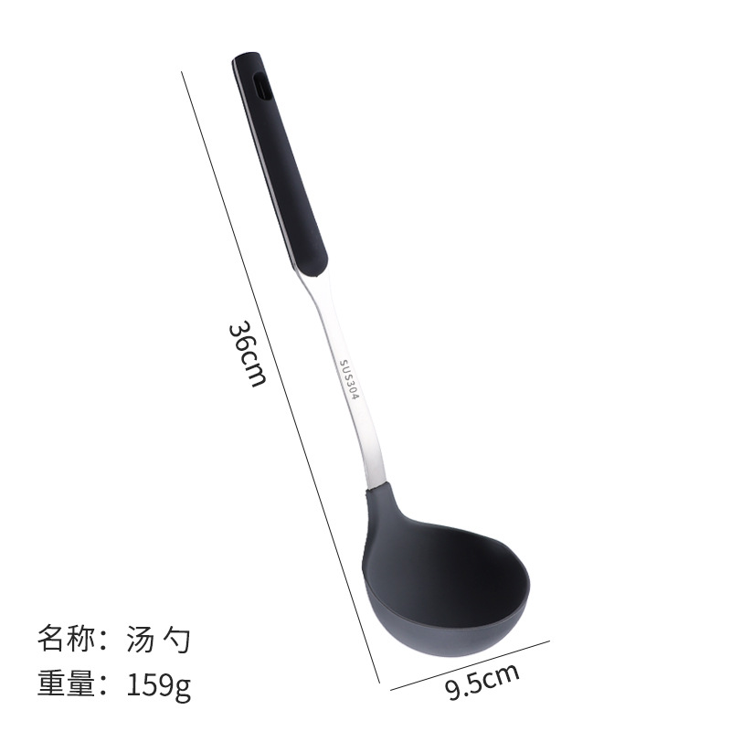 304 stainless steel silicone spatula household cooking soup spoon stir-fry non-stick spatula kitchen supplies cookware set