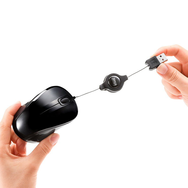 Japan Sanwa silent wired mouse blue LED portable office small mouse cable retractable MA-BLMA8