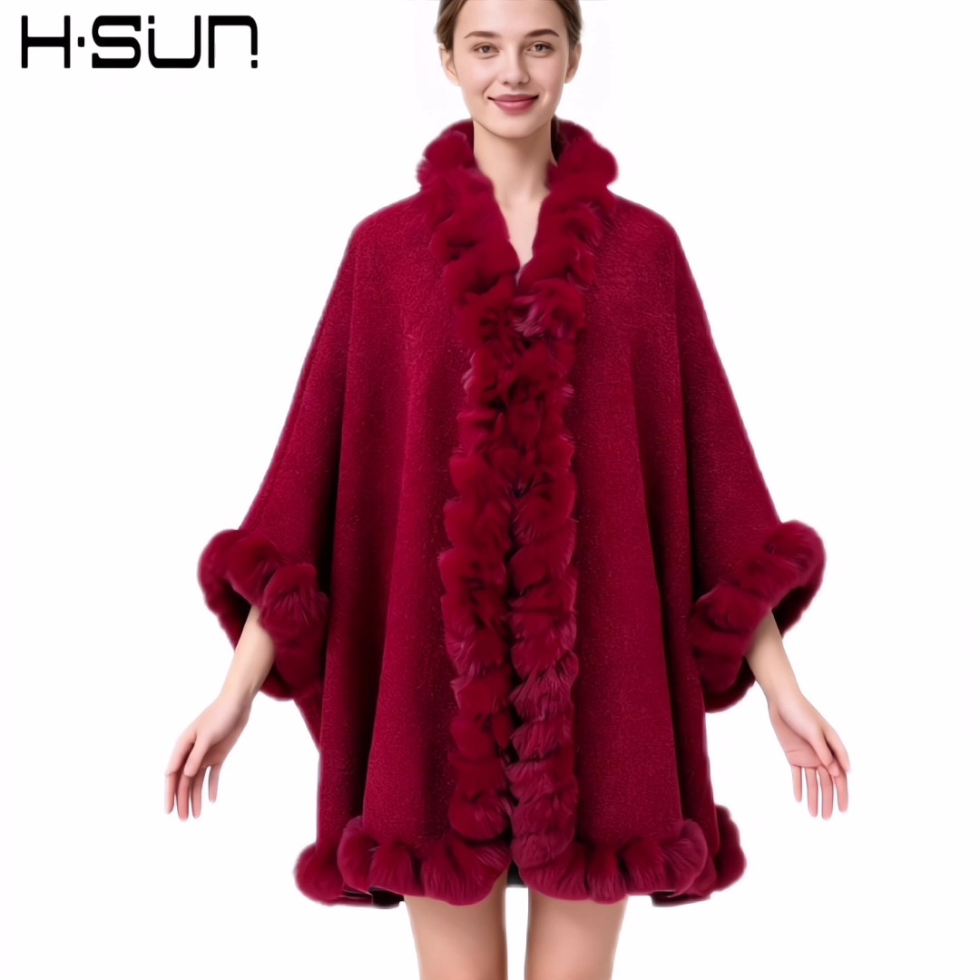 Autumn and Winter New Black Imitation Rabbit Fur Women's Shawl