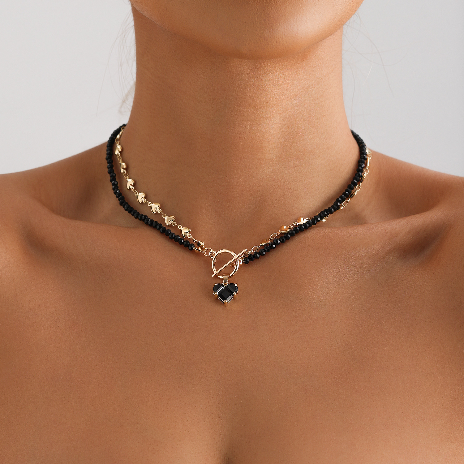 Accessories Rhinestone Love Zircon Pendant Love Chain Choker Sweet and Cool Sexy OT Buckle Necklace