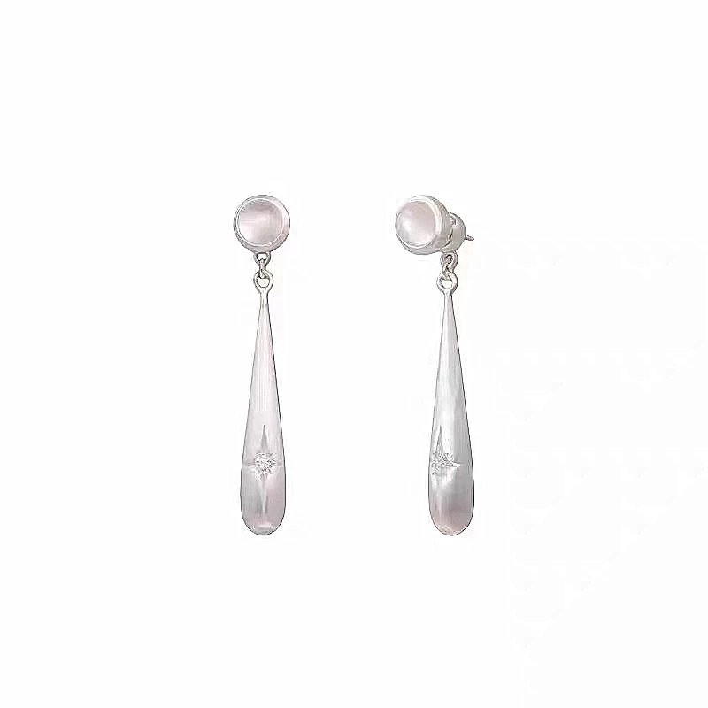 Brushed Hollow Teardrop Earrings Women Sense Two-Way Earrings Ear Accessories Ear Studs Silver Needle Simple