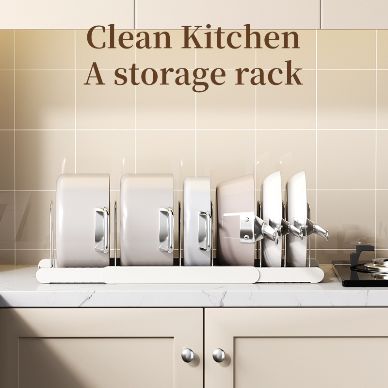 Pot rack multi-layer adjustable kitchen storage rack multi-functional desktop retractable lid rack