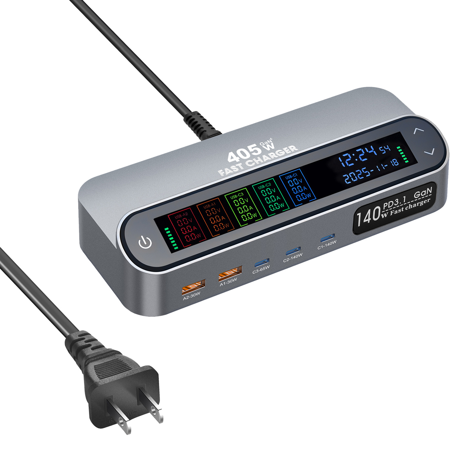 New 470W Retractable Cable Desktop Charger 405W Digital Display GaN PD Charger 140W Digital Display Direct Charger