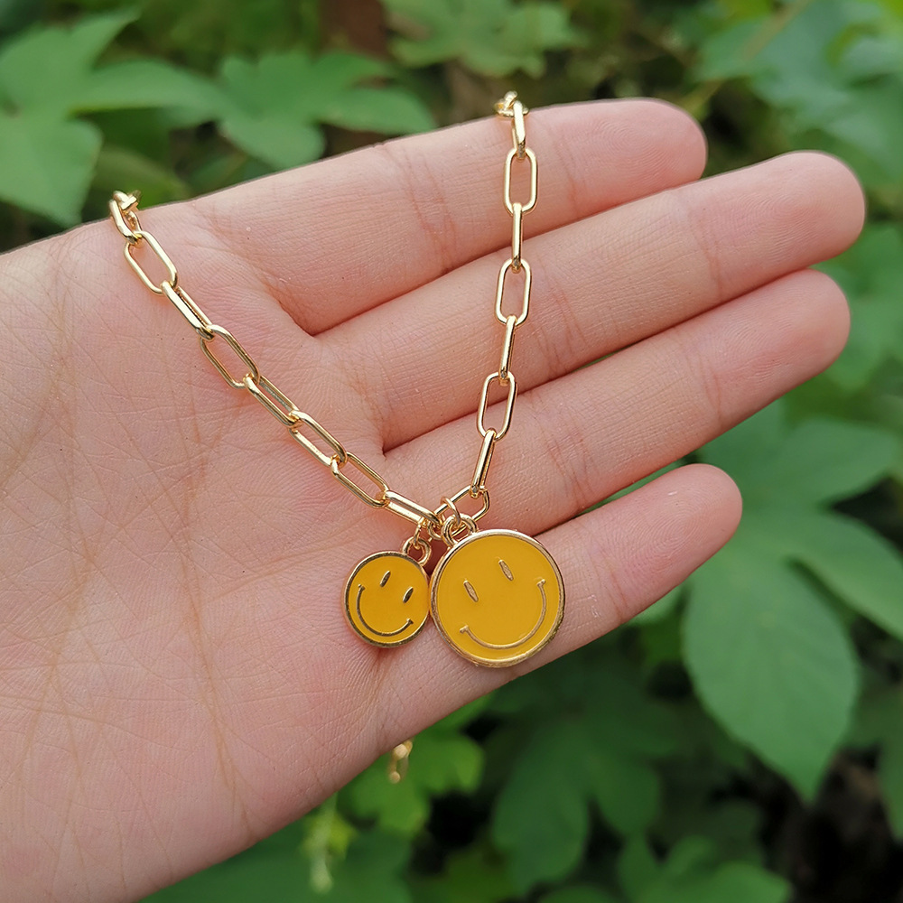Cartoon Alloy Oil-Drop Smiley Face Jewelry New Necklace Simple Multicolor Size Choker