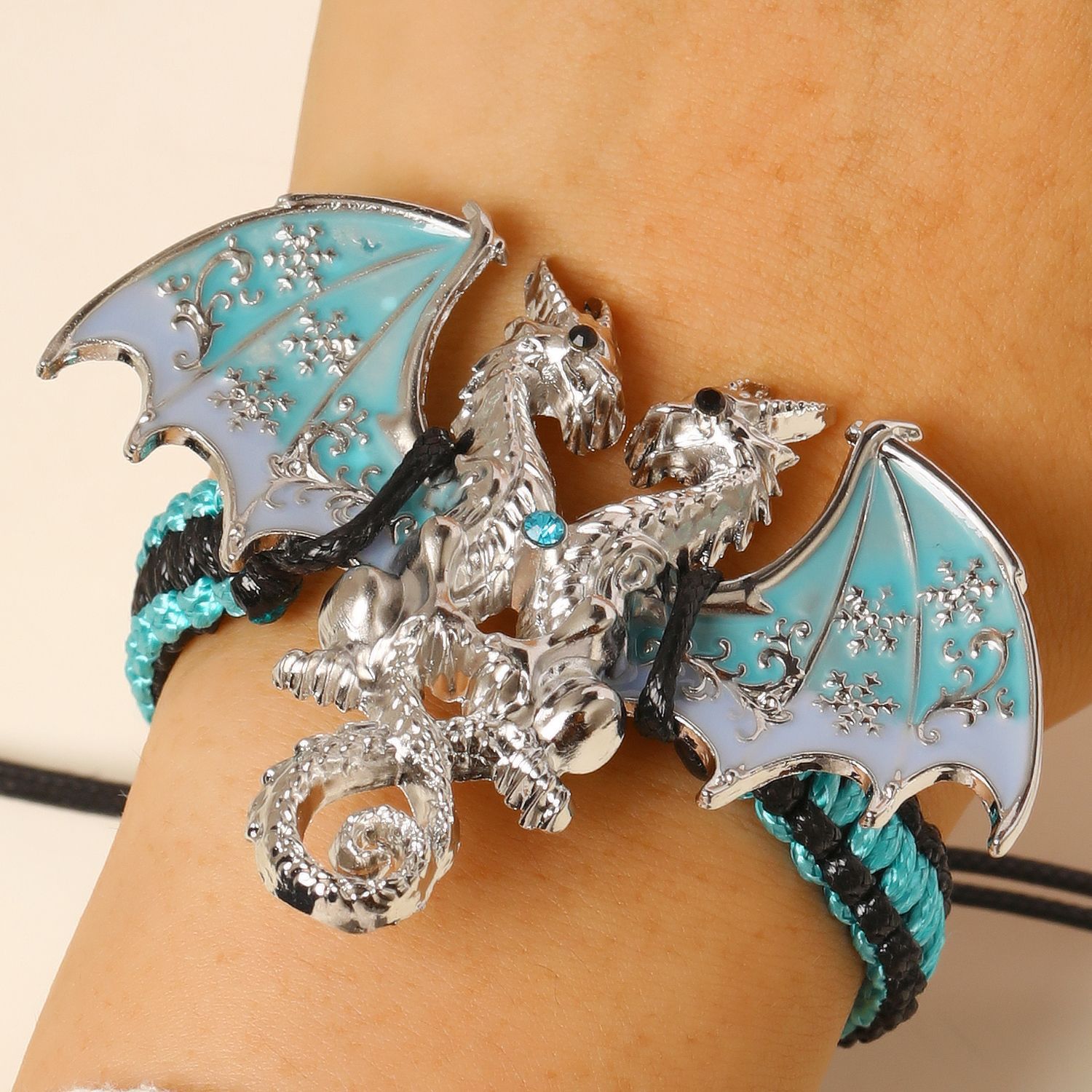 Niche Enamel Dragon Handwoven Bracelet Diamond Inlay Flying Dragon Rope Bracelet Men