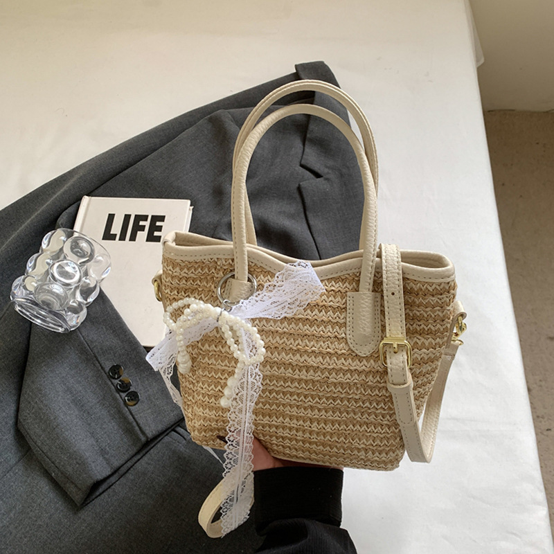 Popular Large-Capacity Straw Woven Bucket Bag for Women 2025 New Beach Vacation Commute Single-Shoulder Crossbody Bag