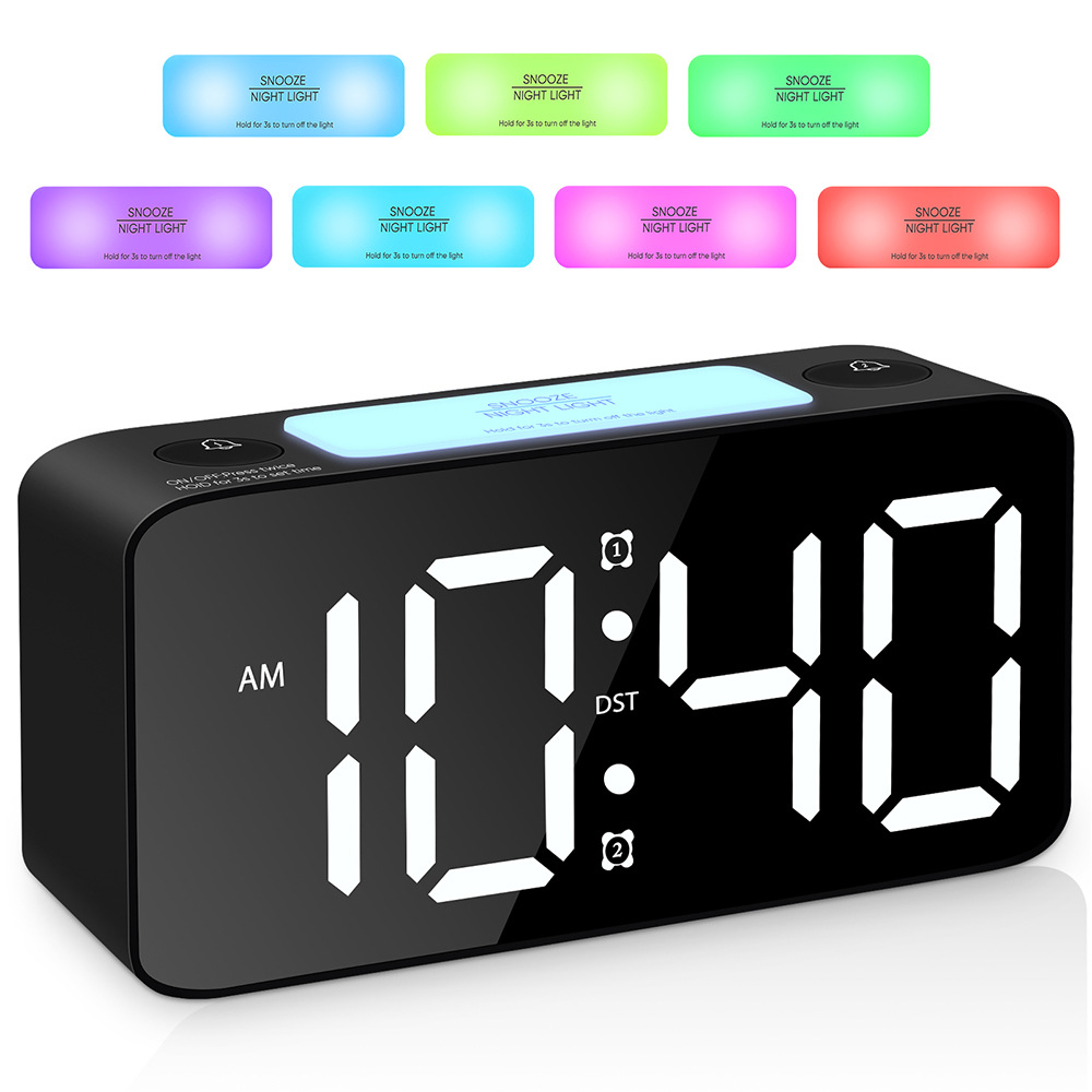 RGB large character large screen super loud LED clock student alarm clock table clock 15 color changing screen clock 10 minute alarm