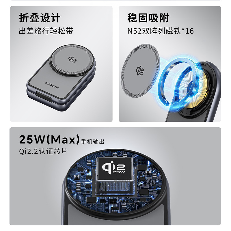 Wireless Charger Electronics New Product Qi2.2 Magnetic Foldable 3-in-1 Wireless Charger Fast 25W