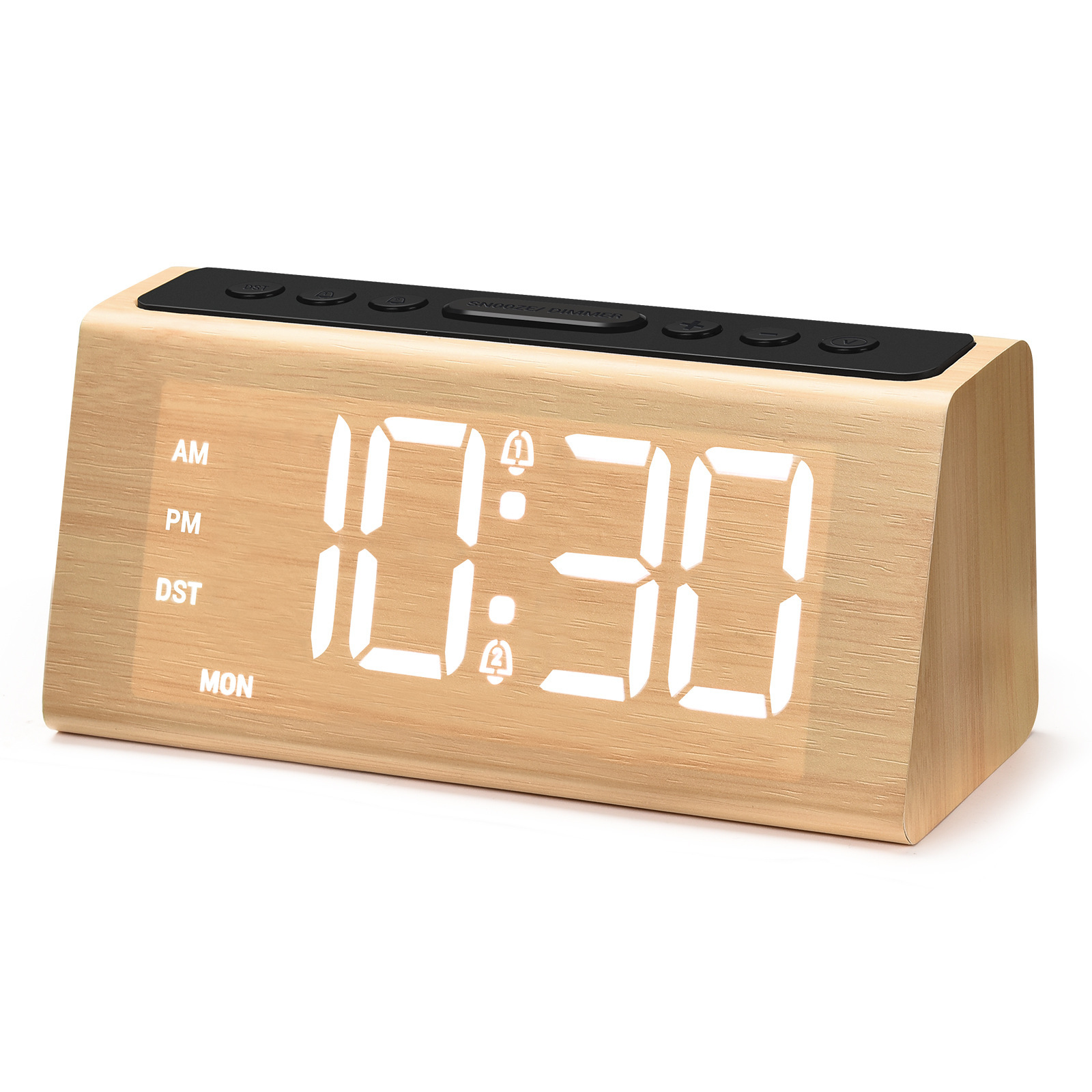 Wooden Digital Clock Multifunctional Snooze Alarm Clock Large Screen Digital Display Wood Grain Home Desktop Decoration Clock