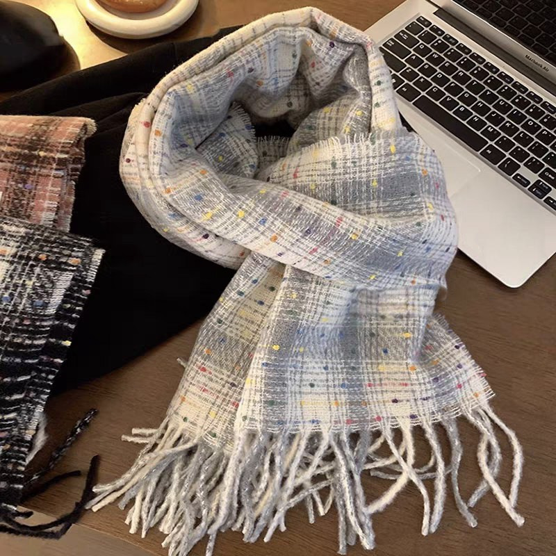 Plaid scarf women warm new dry rose pink autumn and winter color bright soft tassel shawl neck scarf