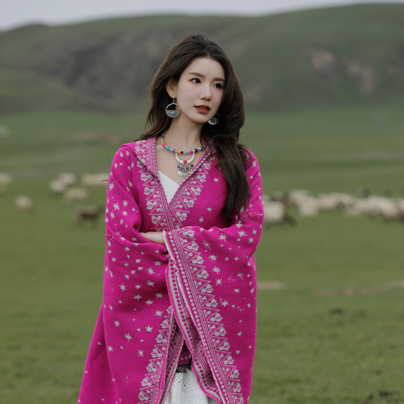 Chaka Salt Lake Ethnic Style Shawl Desert Travel Scarf Northwest Photo Hooded Slit Shawl Women