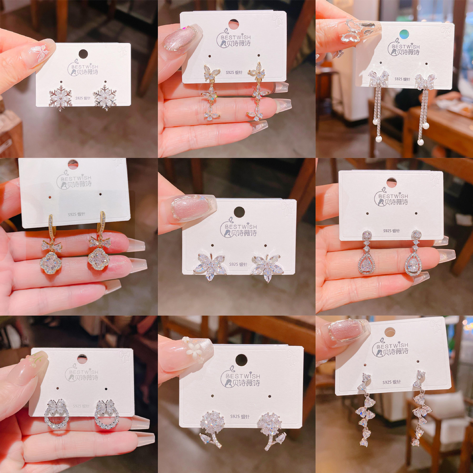 [Cost-effective collection 2] Real gold electroplated zircon silver needle earrings, wind quality earring accessories