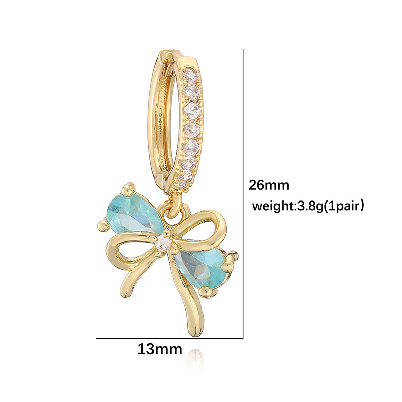Copper Inlaid Colorful Diamond Branch and Five-Petal Flower Bracelet, Necklace, Earrings, and Bowknot Flower Set