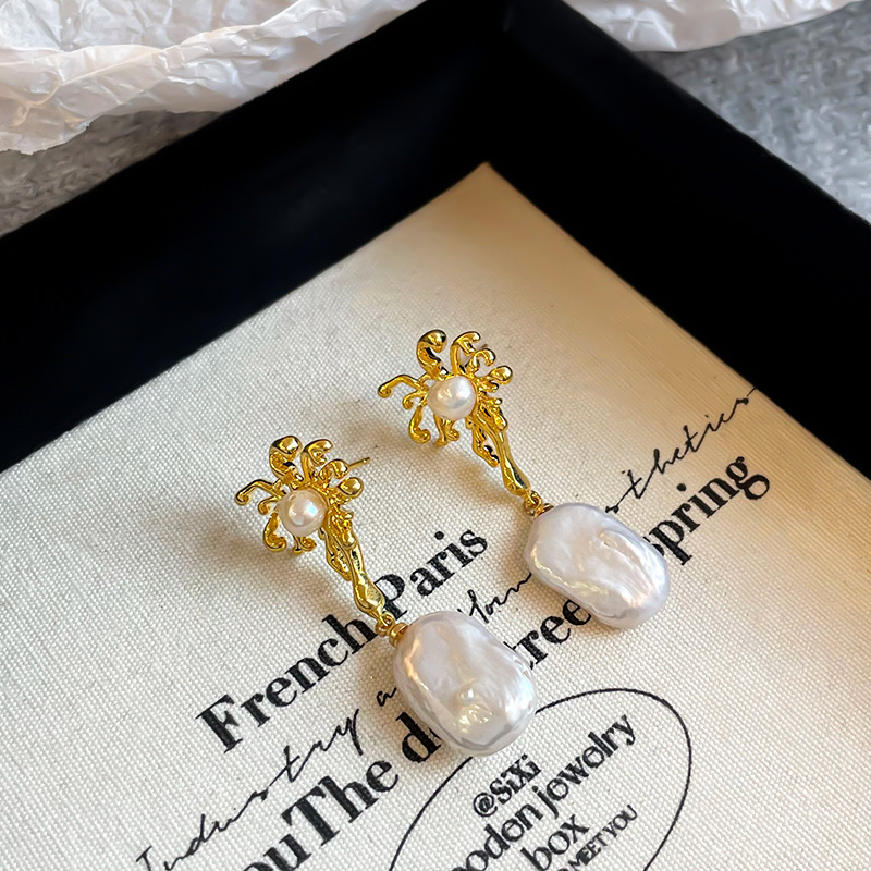 NALA Baroque Large Pearl Stud Earrings Exaggerated Tassel Earrings Pearl Earrings for Women