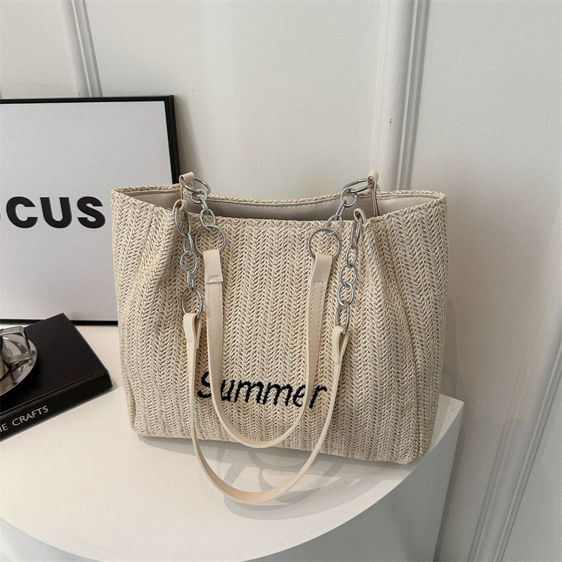 2026 new woven shoulder bag straw woven letter large capacity tote bag commuting handbag women