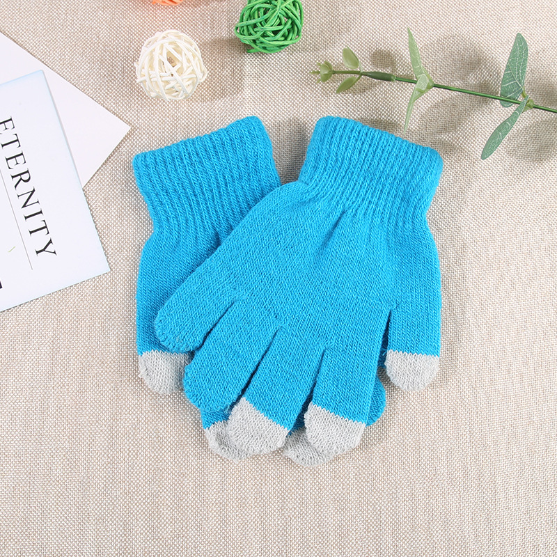 Touch Screen Gloves Unisex Youth Cycling Autumn Winter Anti-Cold Knitted Solid Color Anti-Slip Split-Finger Warm Children's Gloves