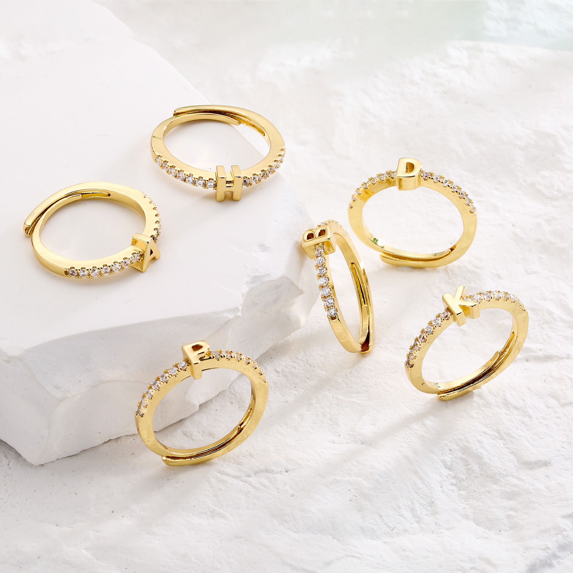 HECHENG Jewelry New Micro-Set Letter Ring 26 English Letters Zircon Ring Open Adjustable